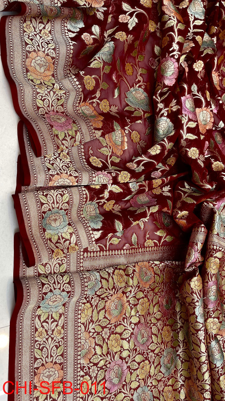 Pure Banarasi Handloom Khaddi Georgette Silk Water Zari Work Saree .| NEW EDITION |