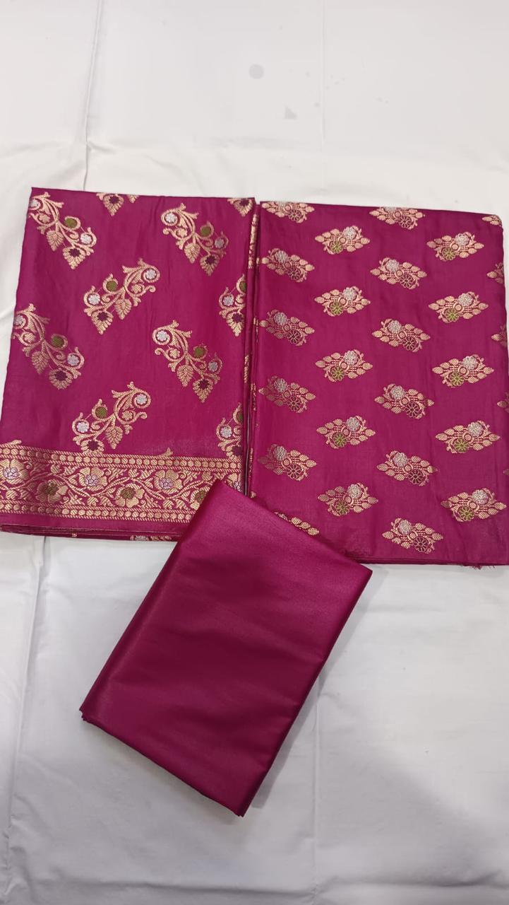 Banarasi  Resham Silk Cotton Zari  Work Unstitched Suit