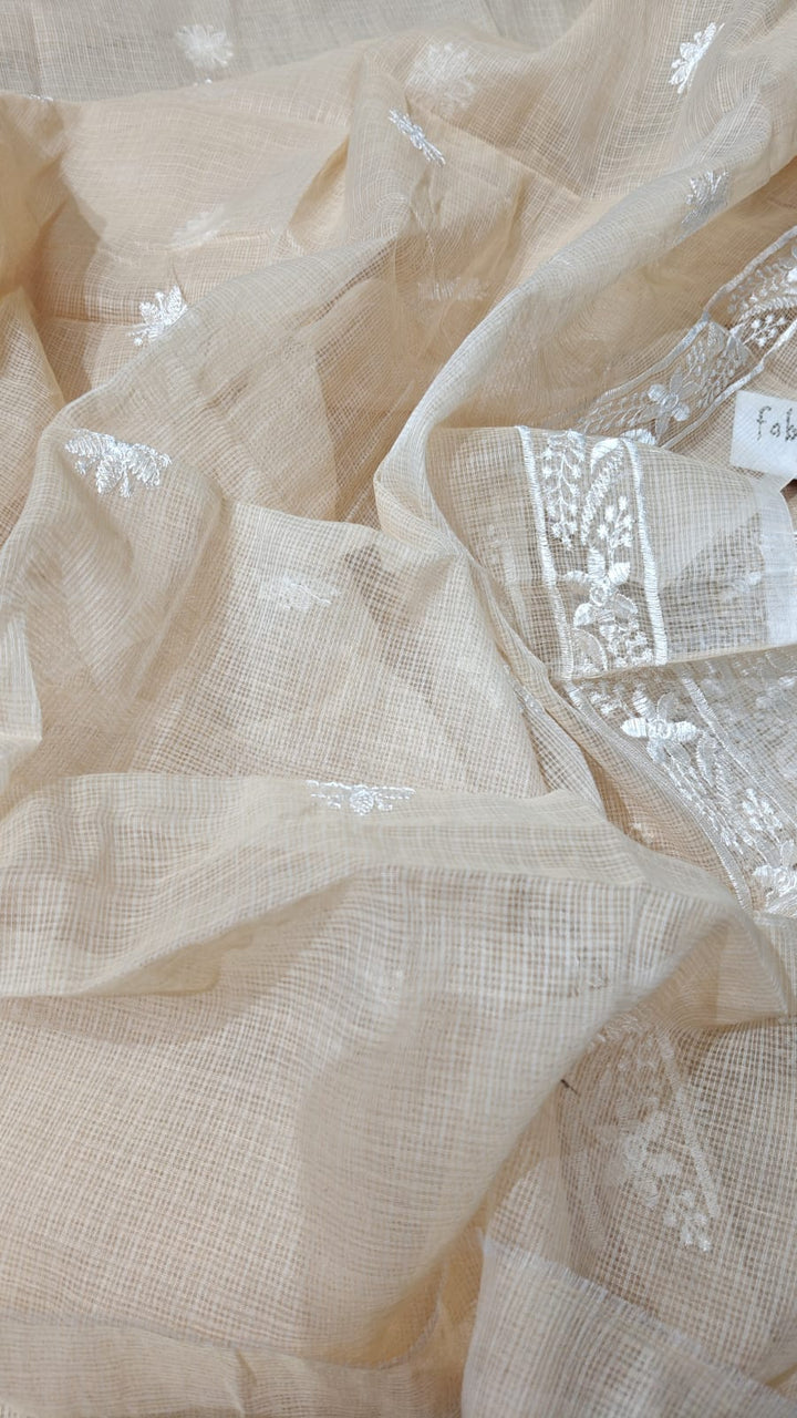 Pure Cotton Kota Doriya Embroidery Work Unstitched Suit With Chikankari Bottom.