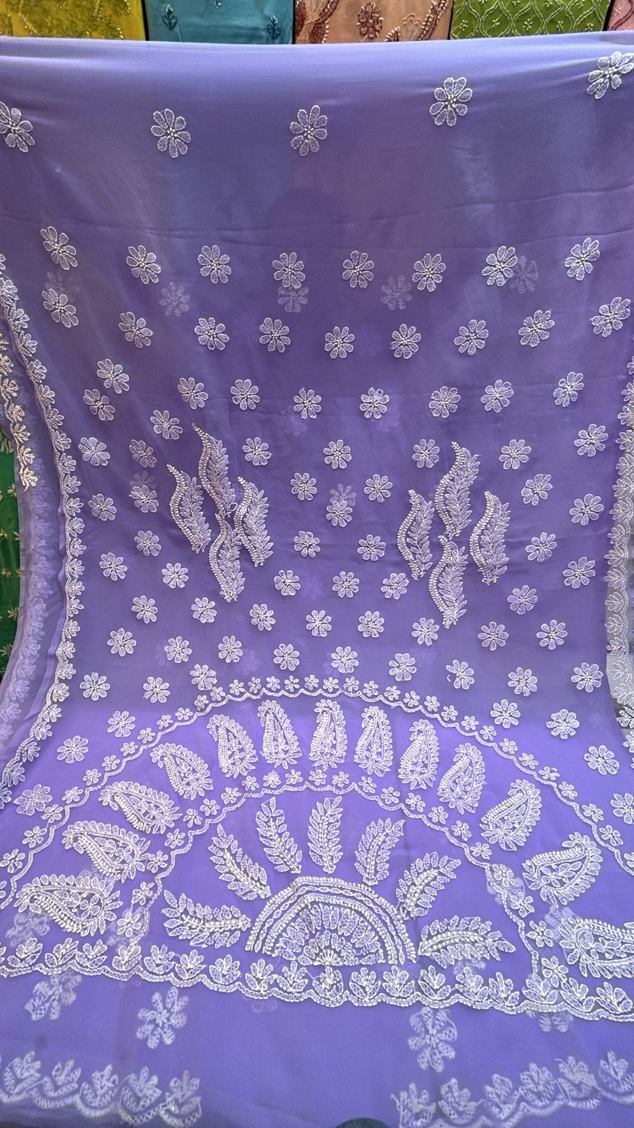 Pure Chiffon Chikankari Half Jaal Work Hand Embroidery Saree with Blouse