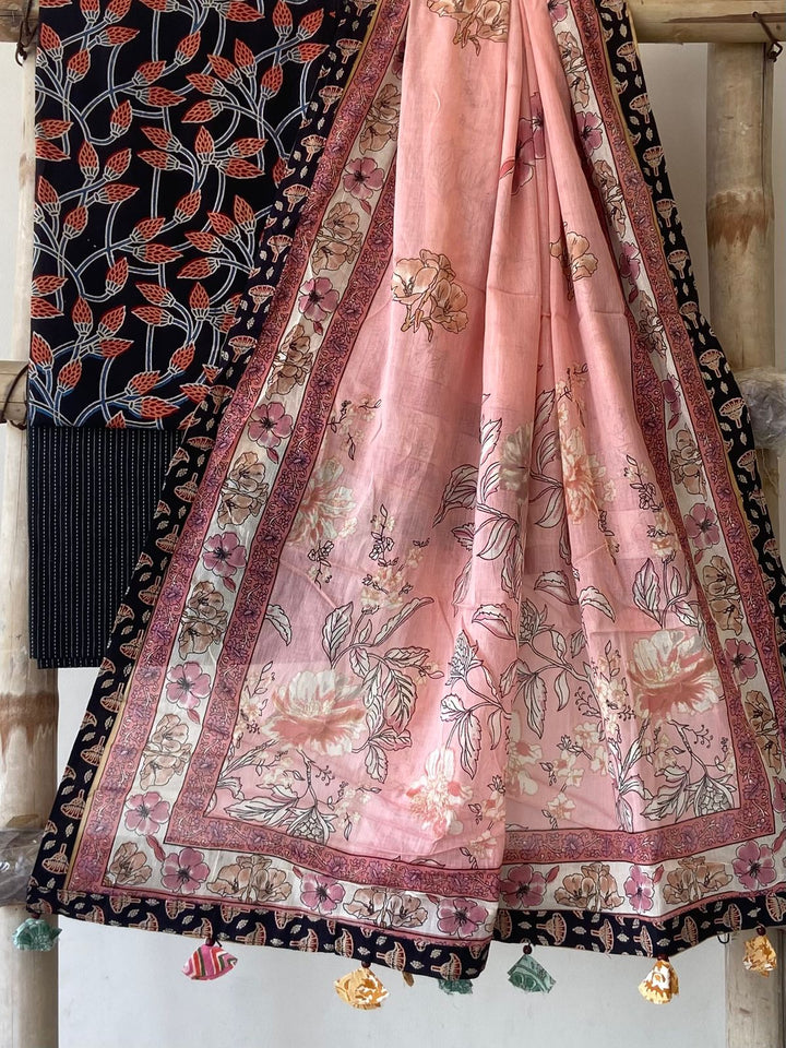Pure Cotton Azrakh Print Unstitched suit With Cotton Printed Dupatta.