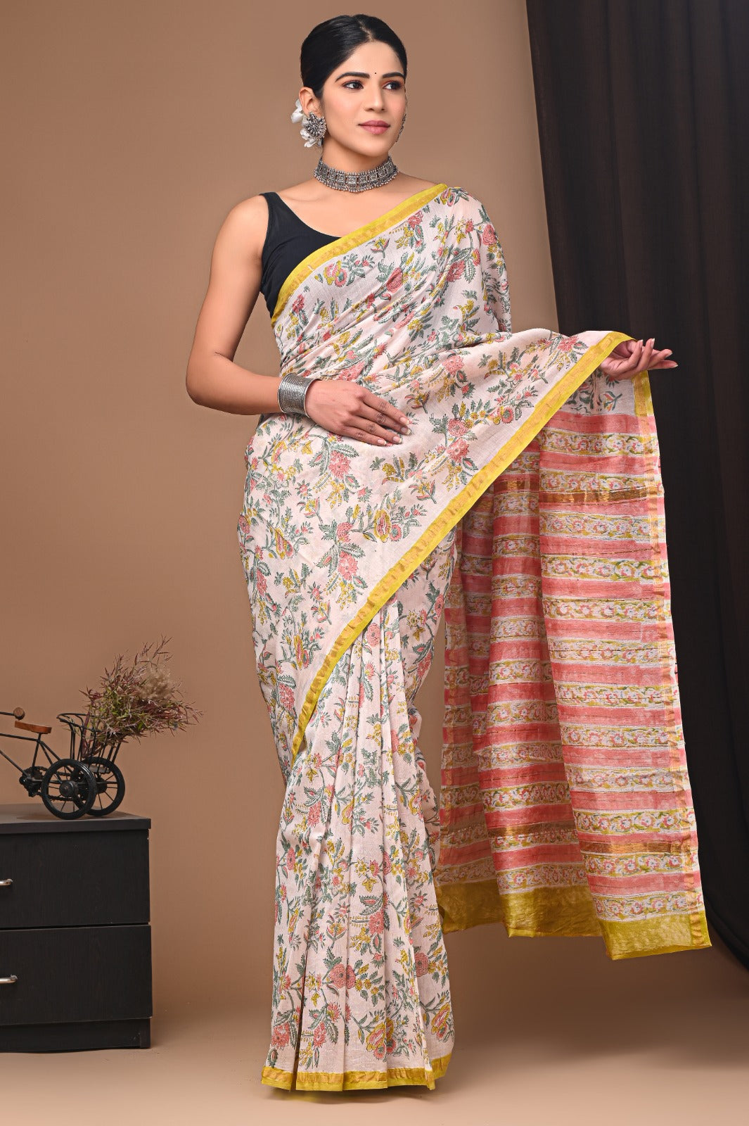 Hand Block Print Pure Chanderi Saree With Blouse