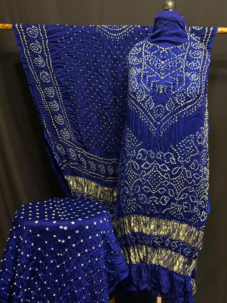 Premium Pure Modal Silk Rayi Bandhej 3-Piece Suit with Heavy Tissue Pallu Dupatta