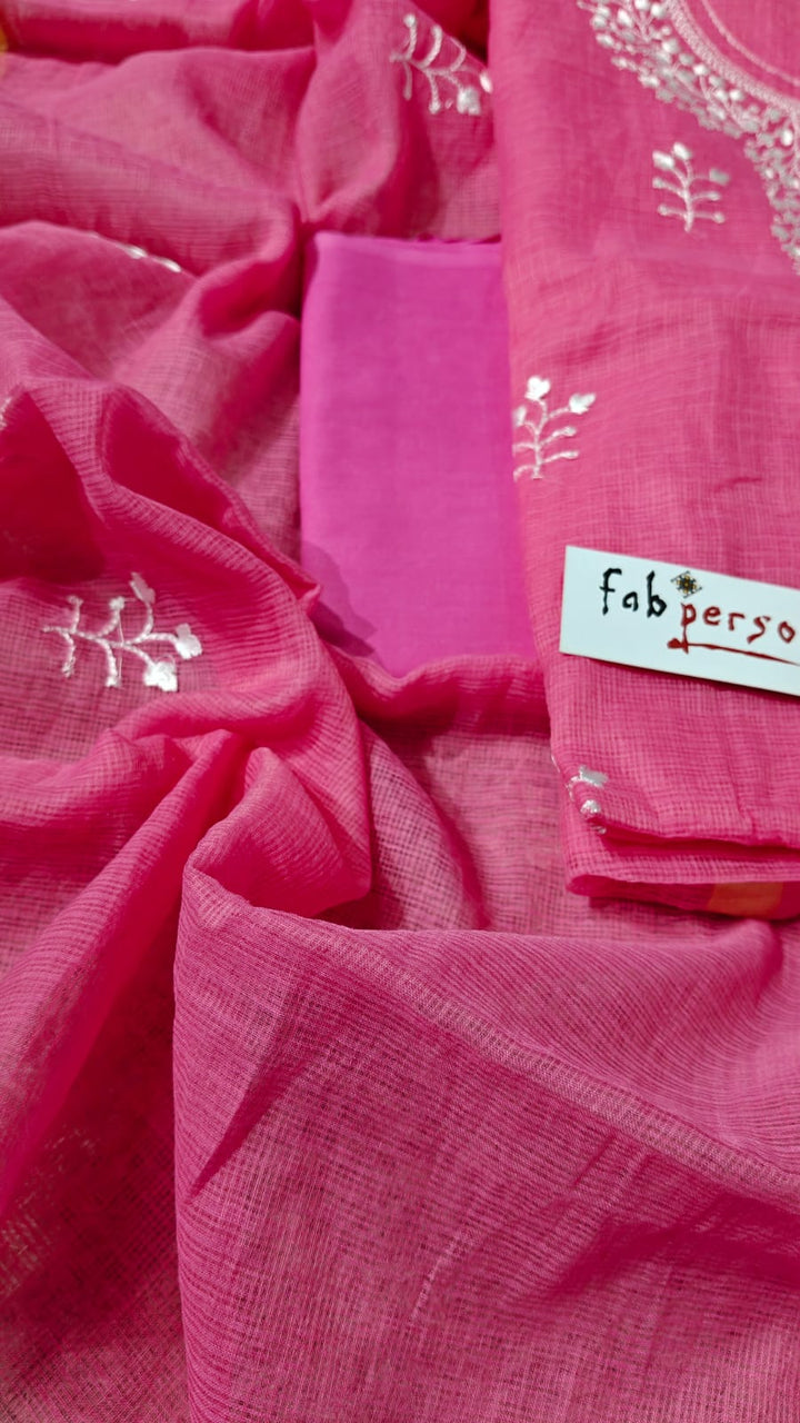 Pure Cotton Kota Doriya Embroidery Unstitched Suit With Dupatta