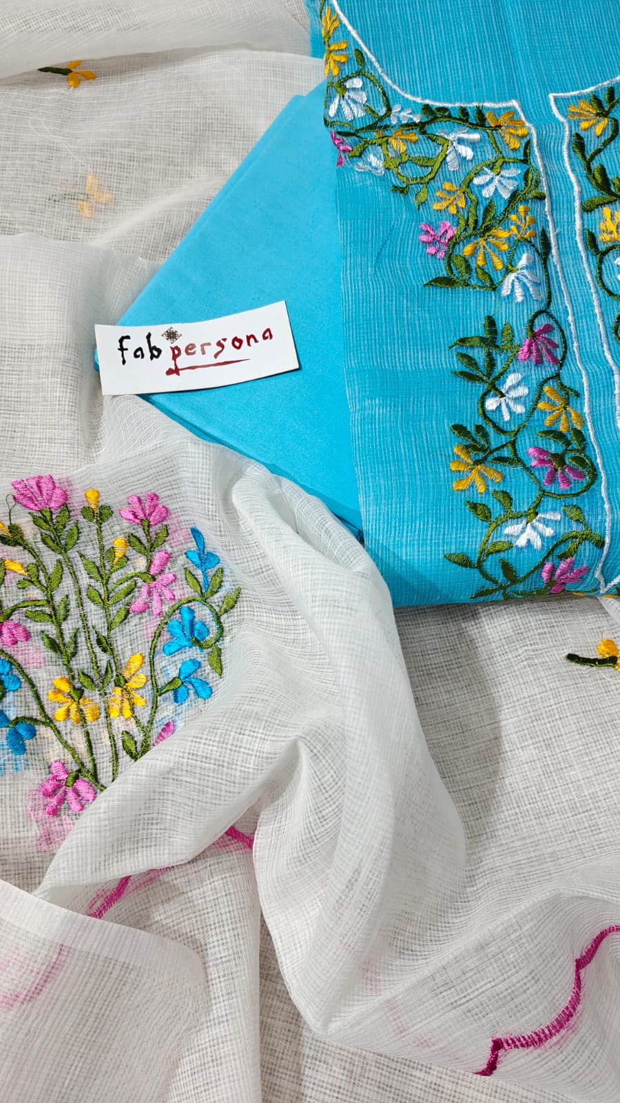 Kota Doriya Embroidery Unstitched Suit With Cut Work Dupatta