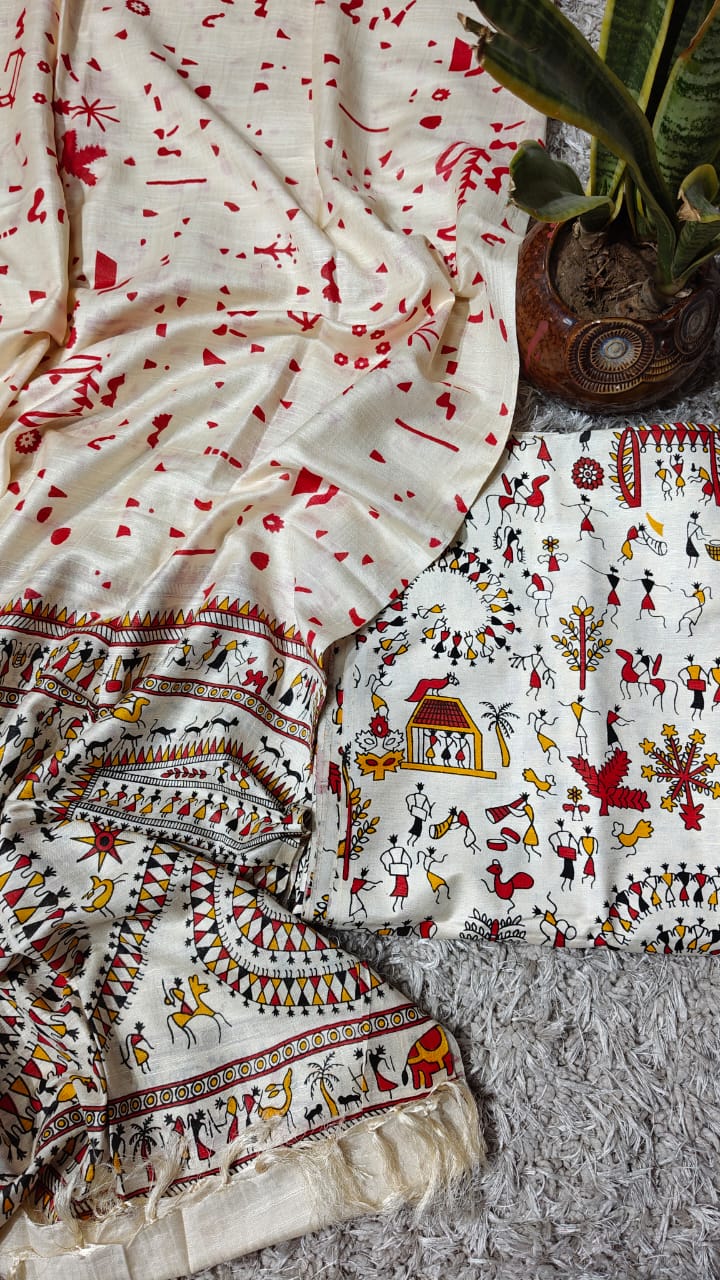 BHAGALPURI KATAN MADHUBANI PRINT UNSTITCHED SUIT