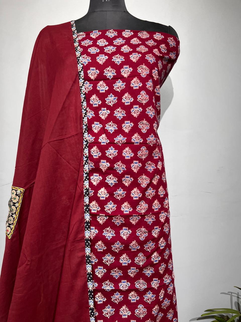 Pure Cotton Azrakh Print Unstitched suit With Dupatta