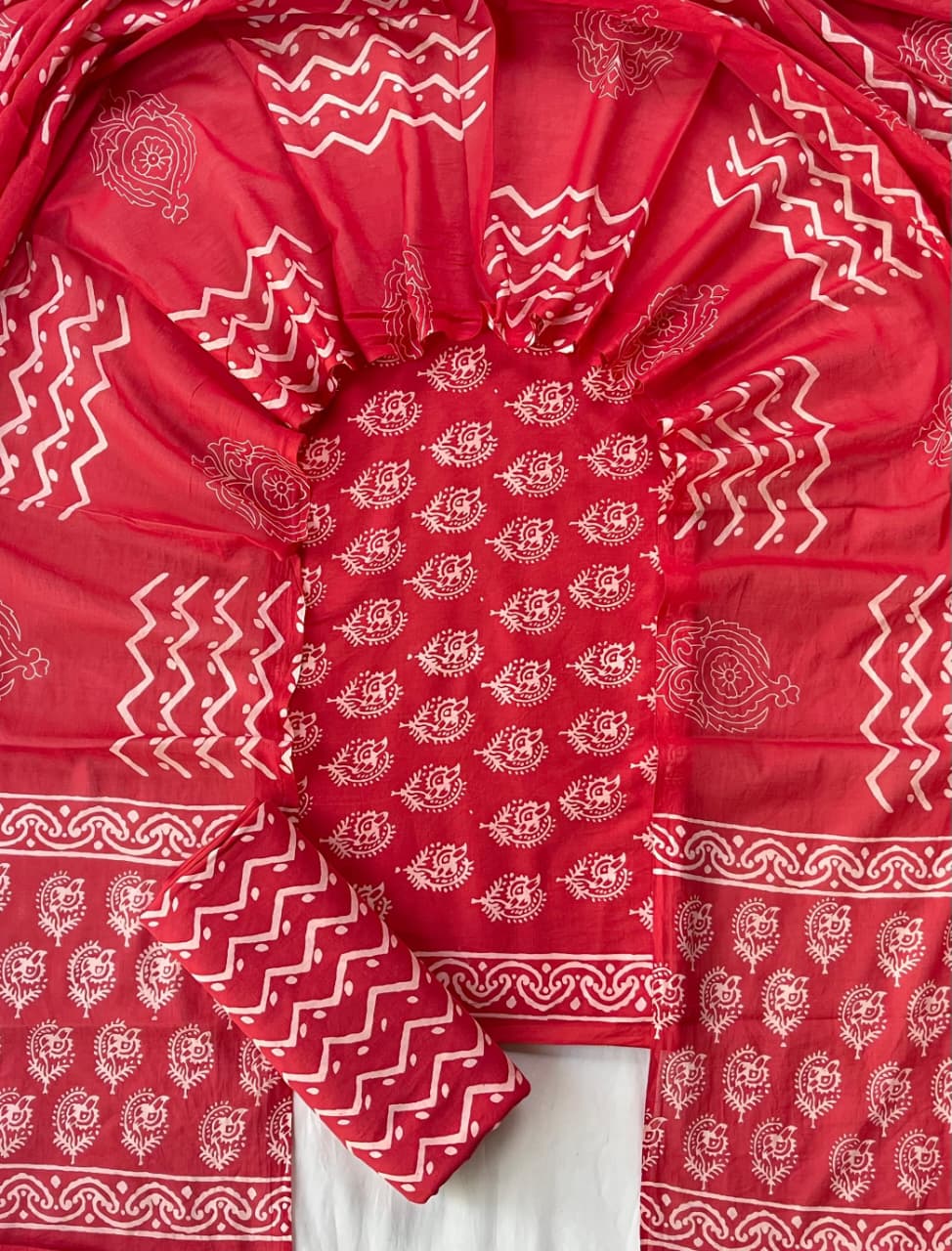 Pure Cotton Hand Block Print Unstitched Suit With Cotton Dupatta