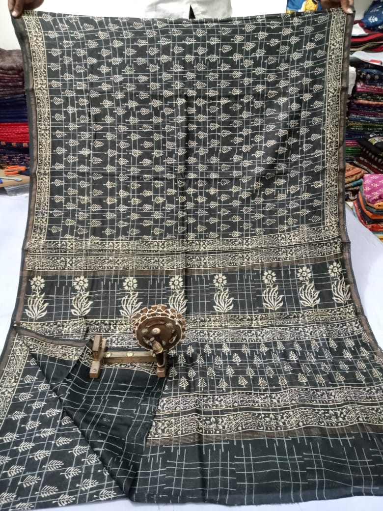 Pure Chanderi Silk Hand Block Print Saree.