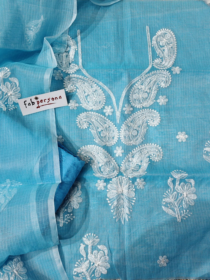 Kota doria Ustitched salwar suit with chikankari bottom