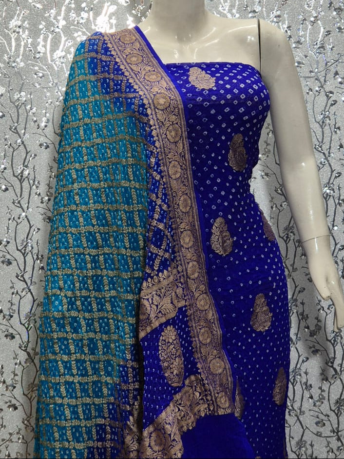 Pure Khaddi Chiffon Neem Zari with Badhni Unstitched Suit With Zari Work.