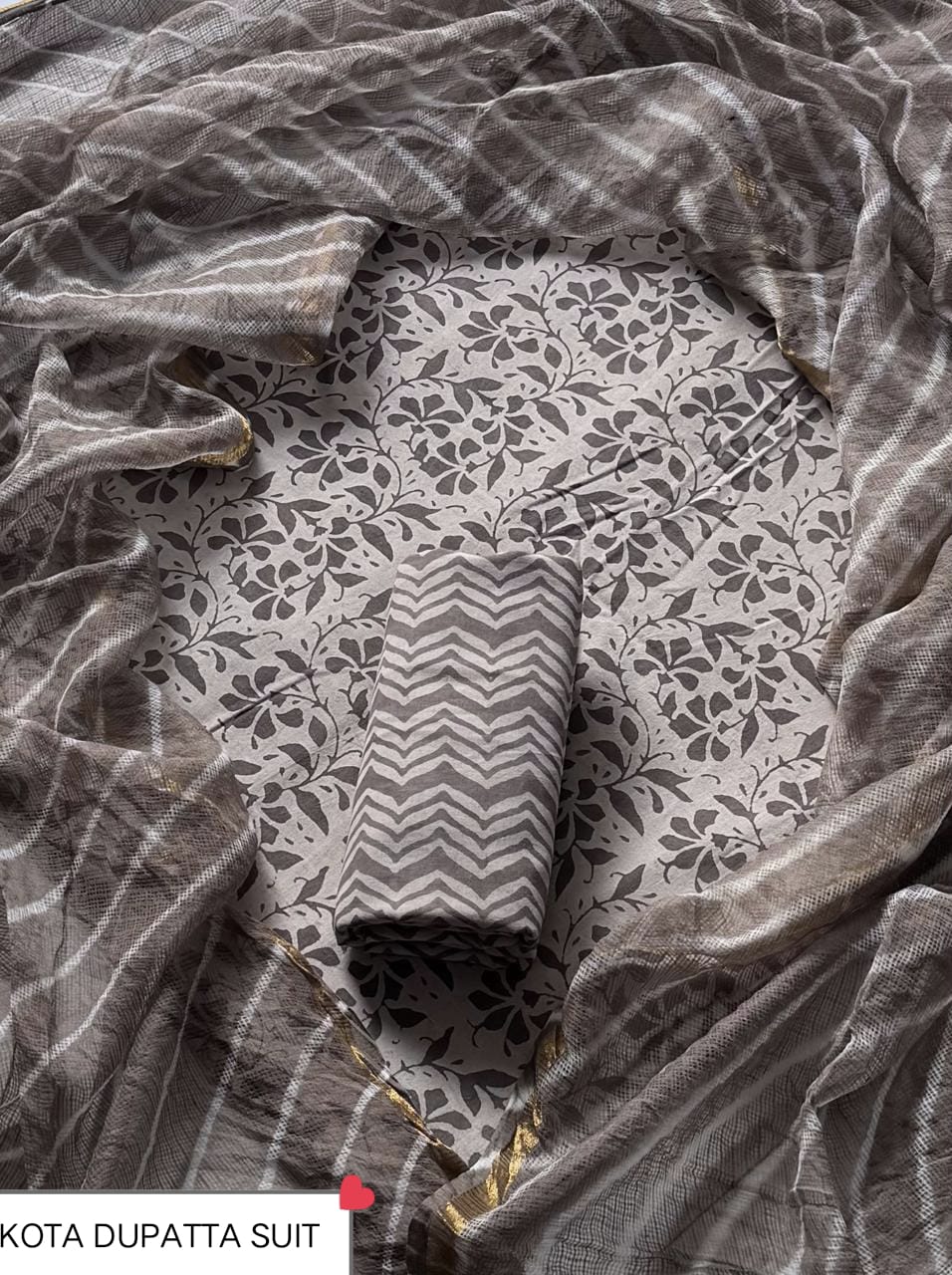 Pure Cotton Hand block print Unstitched Suit with Kota Dupatta
