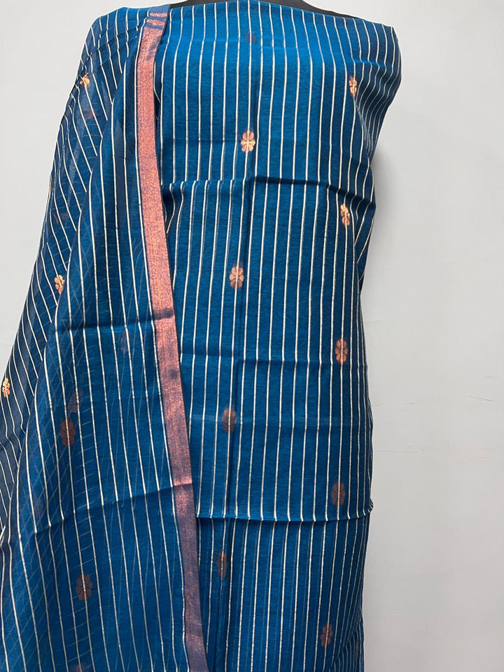 Pure Maheshwari Silk Hand Loom Unstitched Suit.(2pc Set)