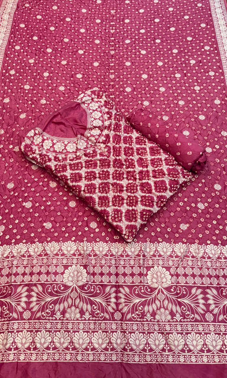 Premium 3 pc Dupion Silk Zari Work Unstitched Suit