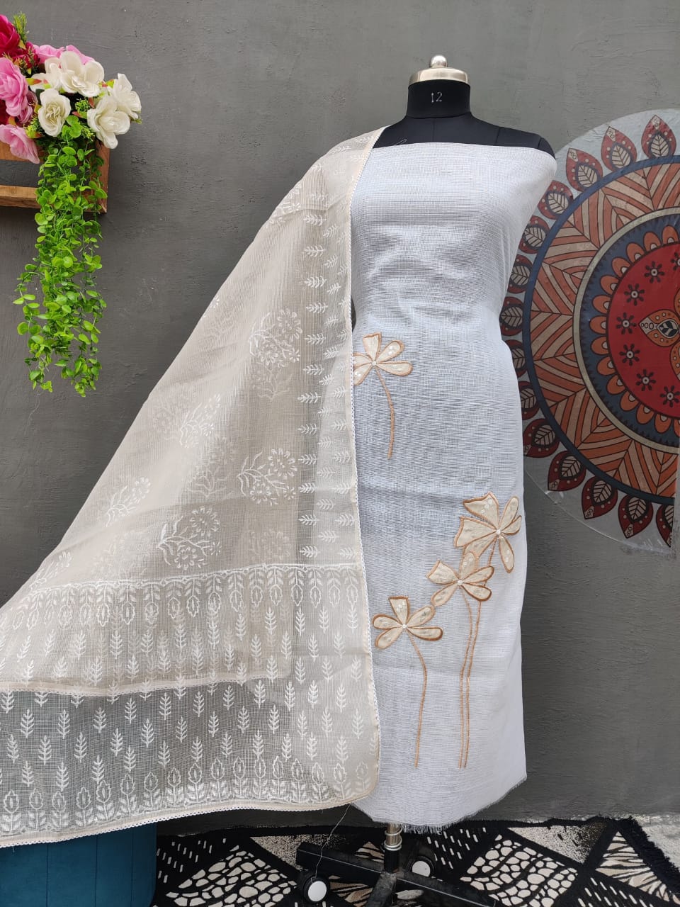 Kota Cotton Unstitched Suit With Embroidery Work