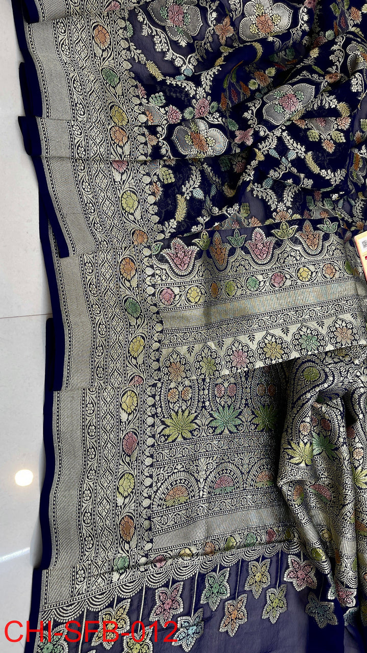 Pure Banarasi Handloom Khaddi Georgette Silk Water Zari Work Saree .| NEW EDITION |