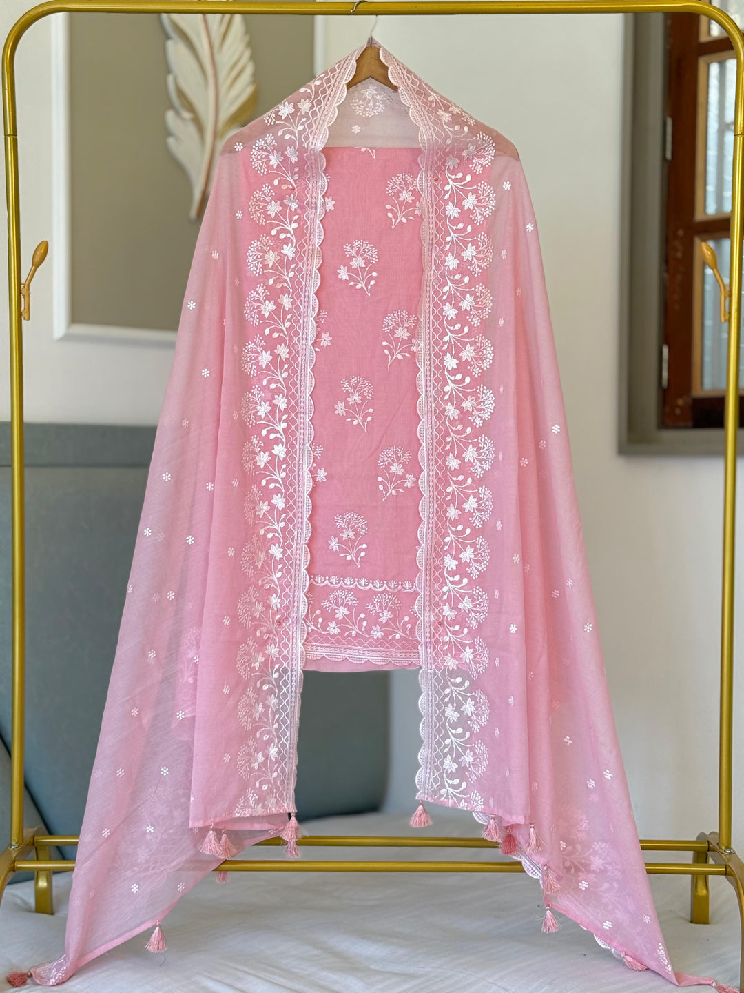 Pure Banarasi Mul Chanderi Silk Unstitched Suit With Embroidery Work