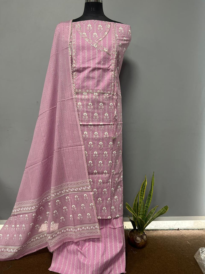 Pure Cotton Hand Block Gotta patti Work unstitched suit