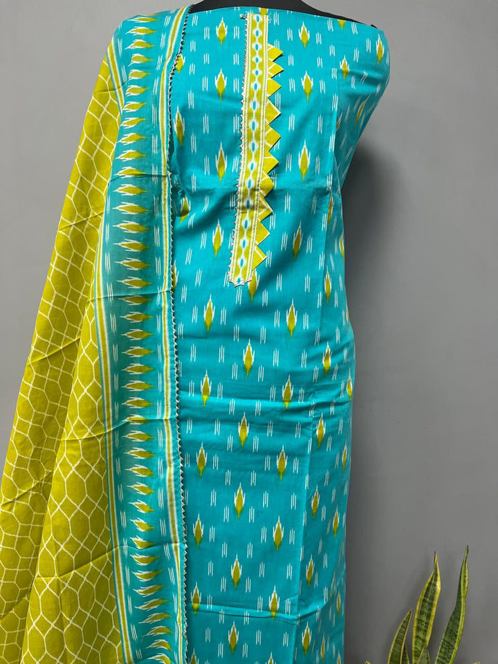 Pure Cotton Hand Block Gotta patti Work unstitched suit