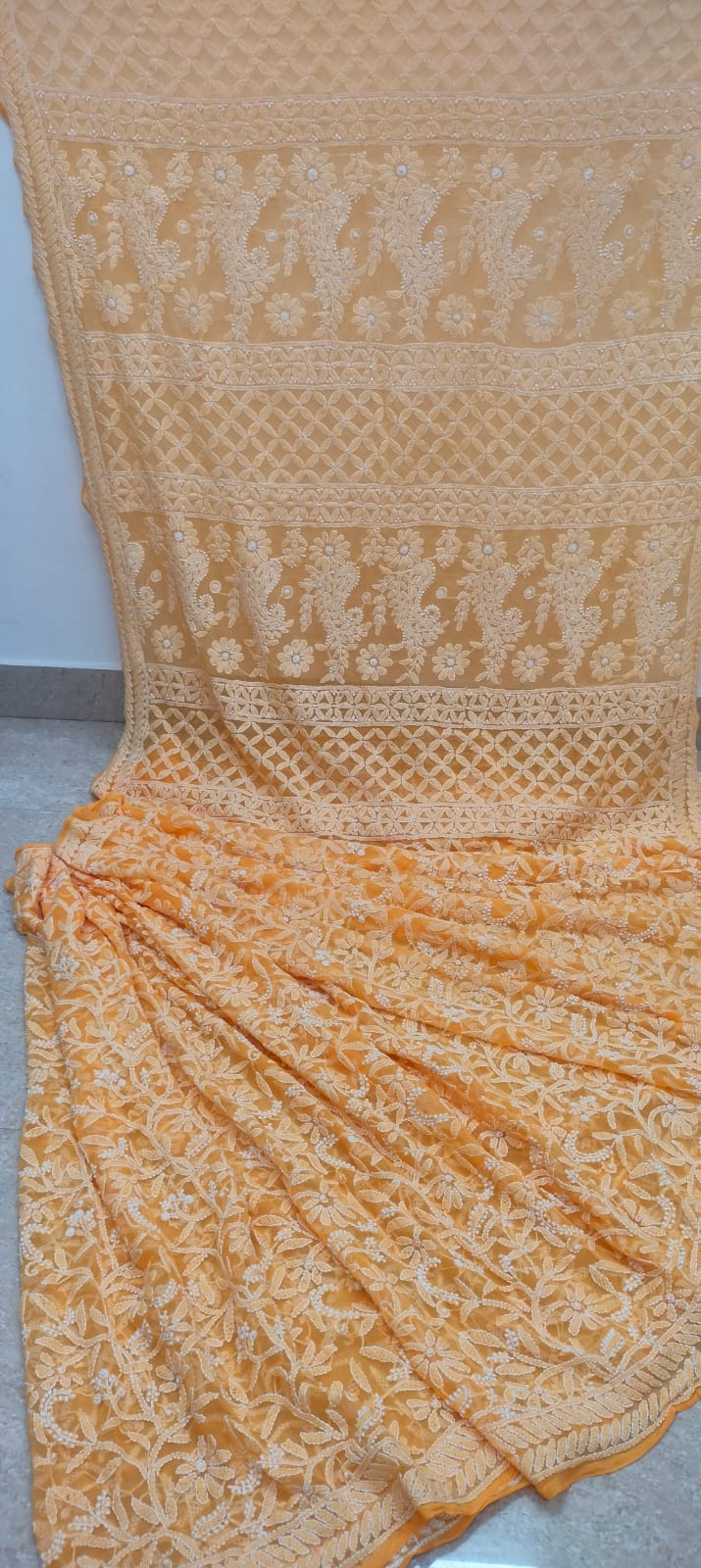 Pure Chiffon Georgette Chikankari Full Jaal Work Hand Embroidery Saree with Blouse