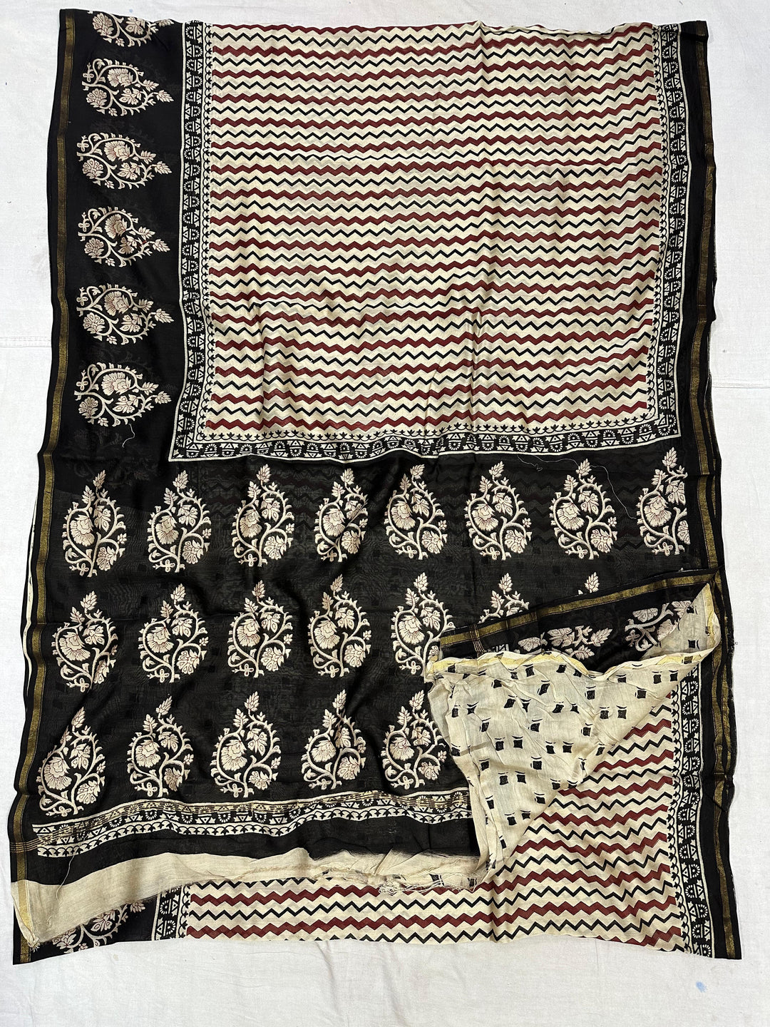 Pure Chanderi Silk Hand Block Print Saree.