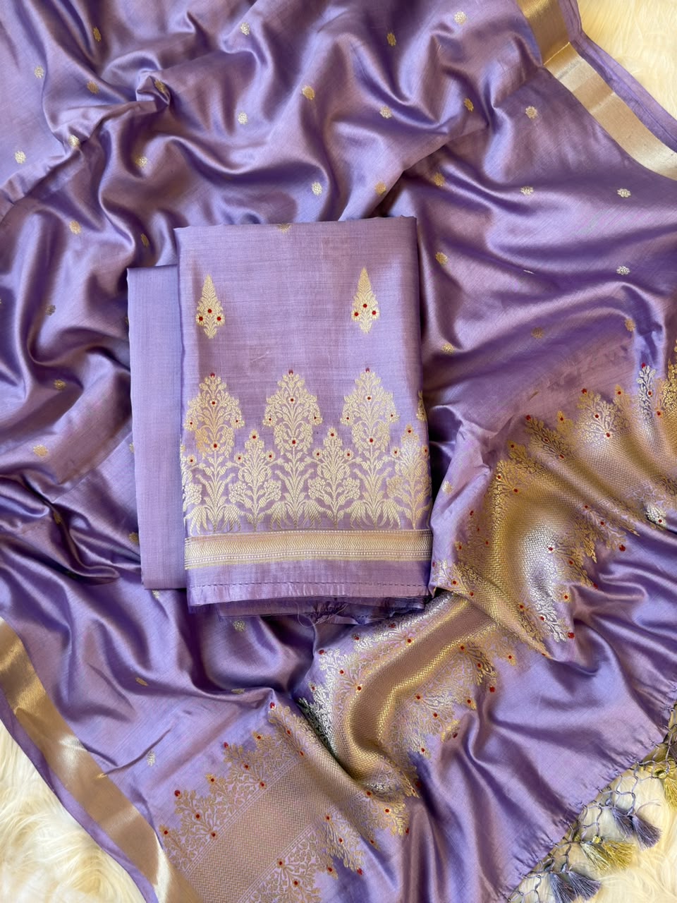 Pure Chiniya Silk Unstitched With Meena Buti Work and Chiniya Silk Dupatta