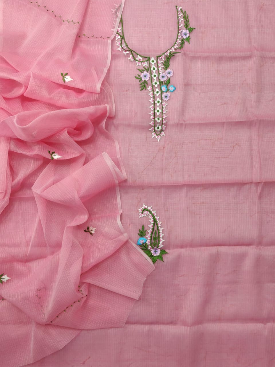Kota Cotton Unstitched Suit With Embroidery Work