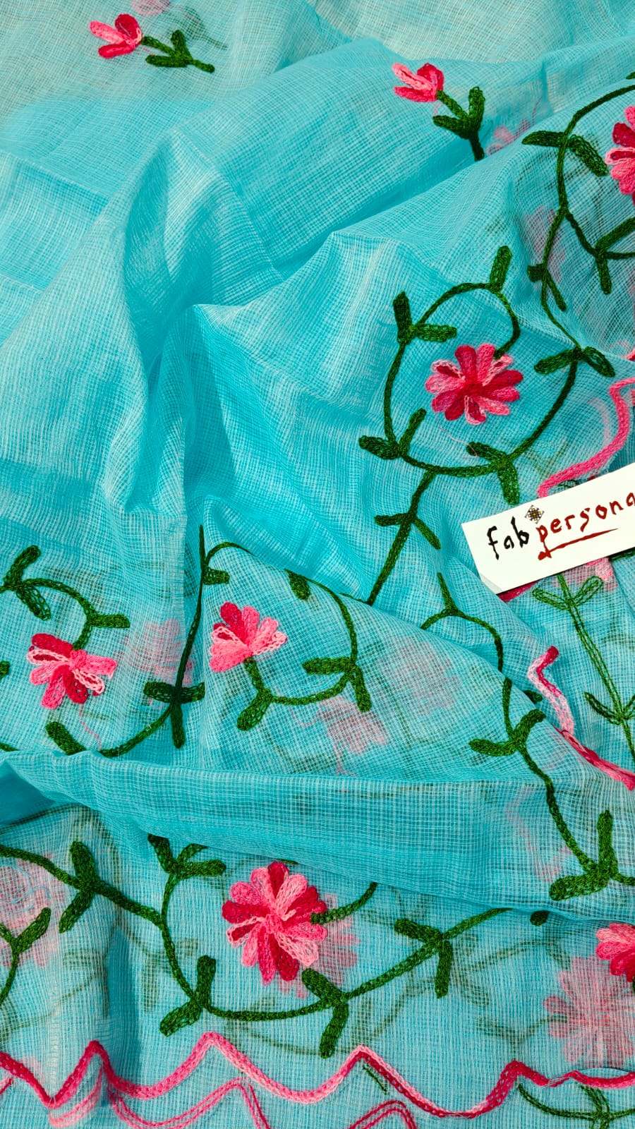 Kota Doria Unstitched Suit with Aari work