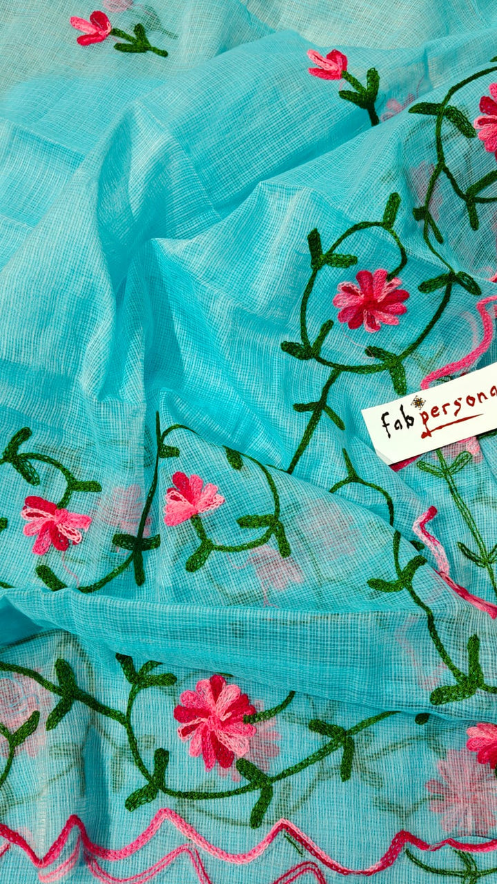 Kota Doria Unstitched Suit with Aari work