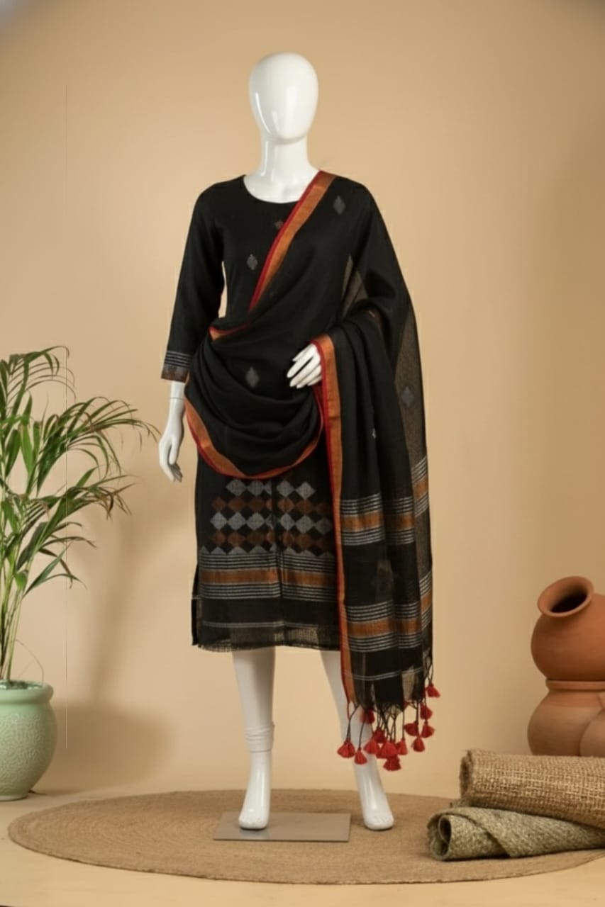 Pure JayaShare Linen 2PC Jamdani Unstitched Suit .