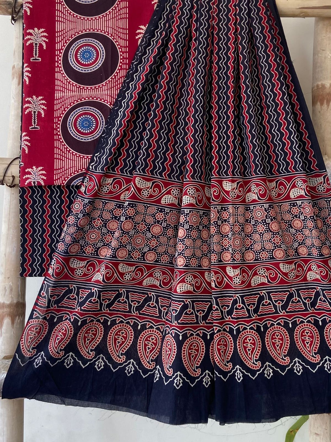 Pure Cotton Azrakh Print Unstitched Suit With  cotton Duppatta