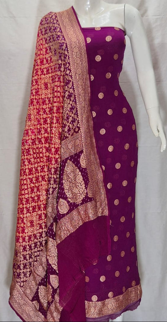 Pure Khaddi Chiffon Neem Zari with Badhni Unstitched Suit With Zari Work.