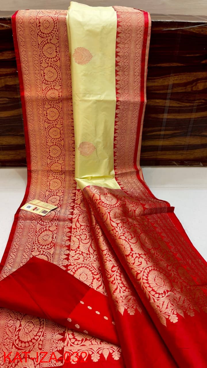 Pure Banarasi Katan Silk Saree With Antique Zari Work .