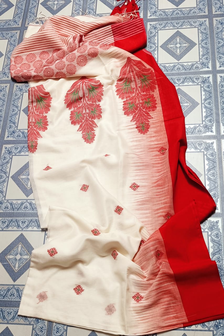 Pure Cotton jamdani Saree With Running Blouse  . ( Length- 6.3 meter