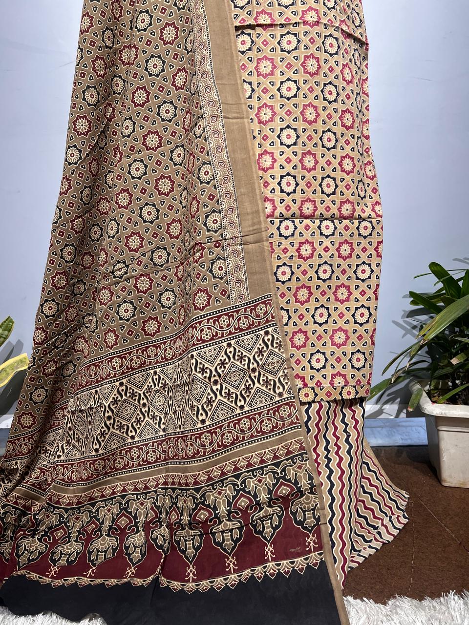 Pure Cotton Azrakh Print Unstitched suit With Dupatta.