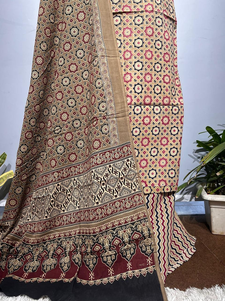 Pure Cotton Azrakh Print Unstitched suit With Dupatta.