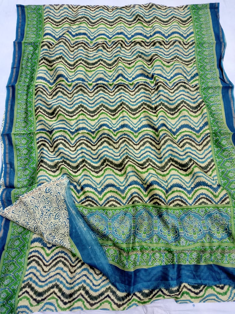 Pure Chanderi Silk Hand Block Print Saree.