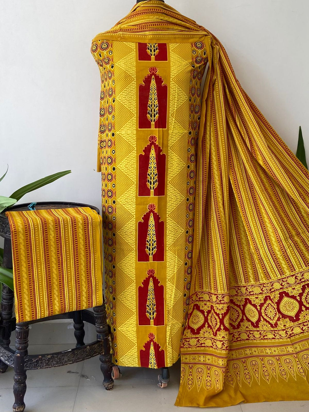 Pure Cotton Azrakh Print Unstitched Suit With  cotton Duppatta