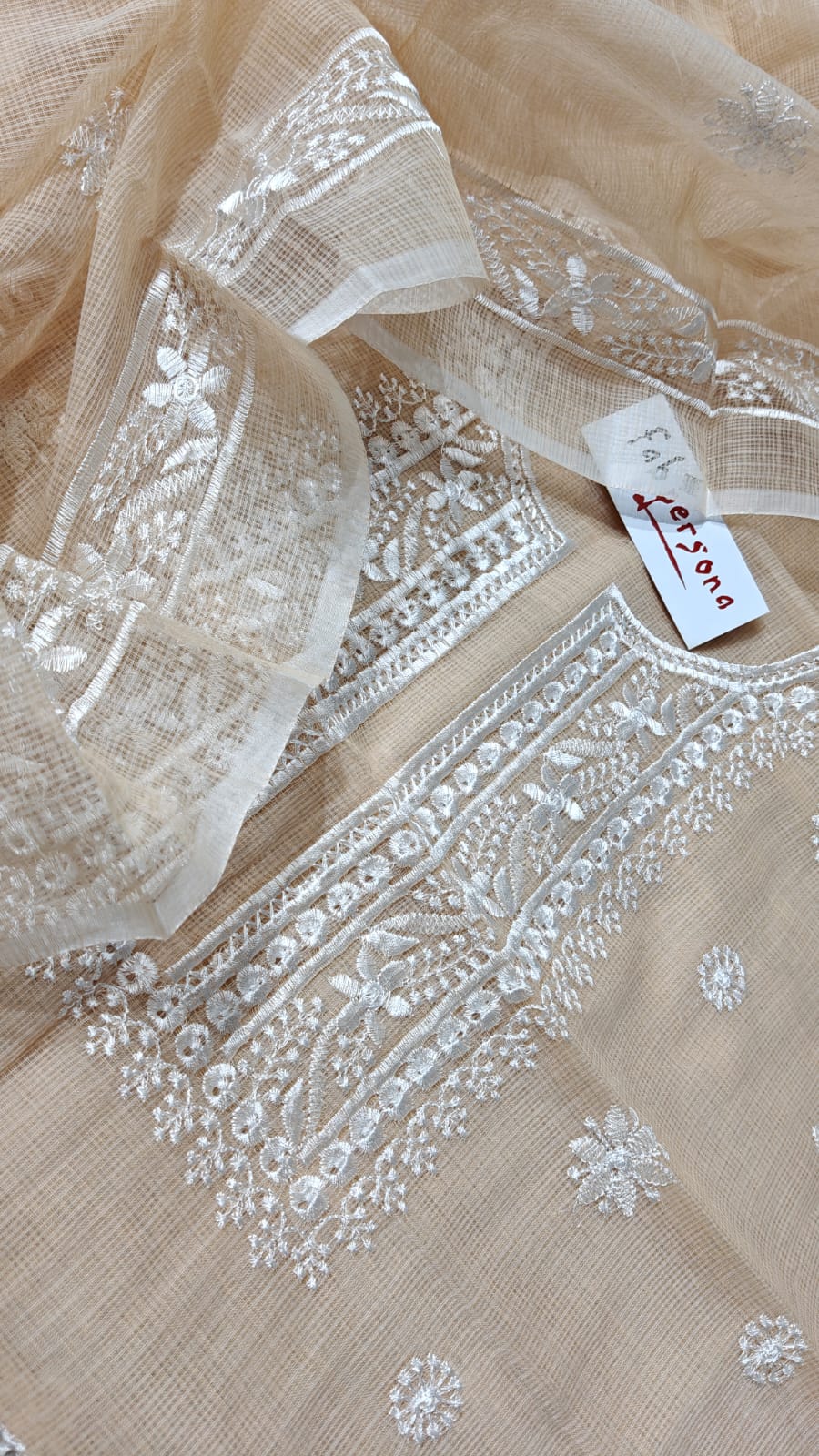 Pure Cotton Kota Doriya Embroidery Work Unstitched Suit With Chikankari Bottom.