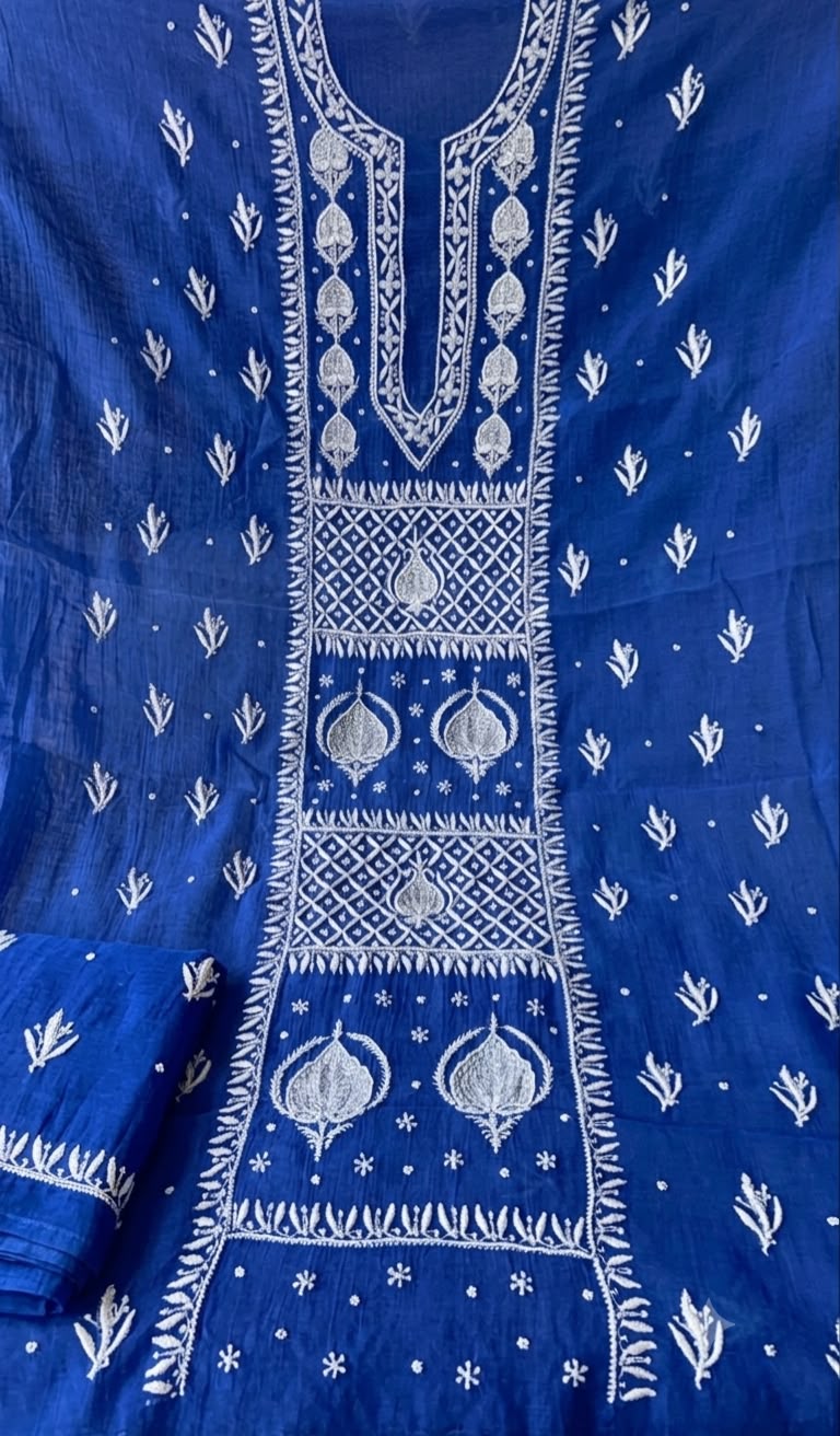 Pure Mul- Mul Chakiankari Work Unstitched Suit with Cutdana work