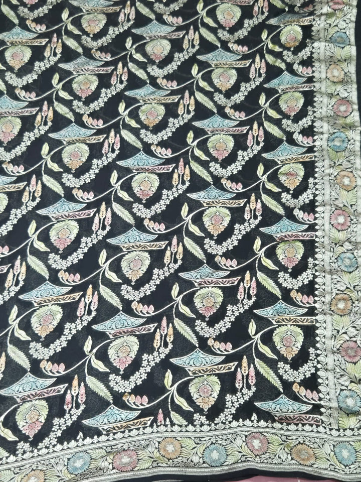 Pure Khhadi Chiffon Georgette Water Zari Work Unstitched Suit With khhadi Georgette Dupatta.