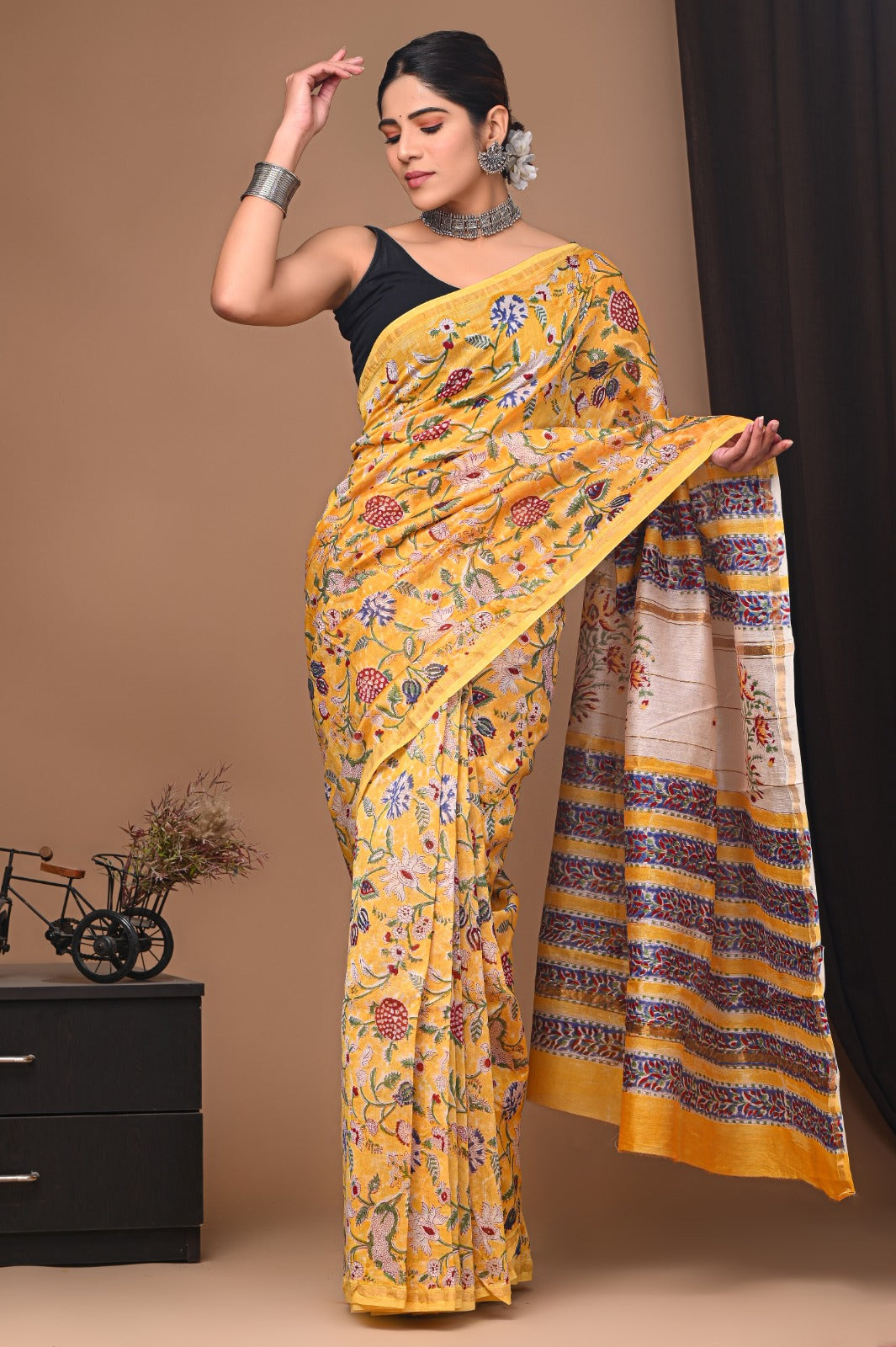 Hand Block Print Pure Chanderi Saree With Blouse