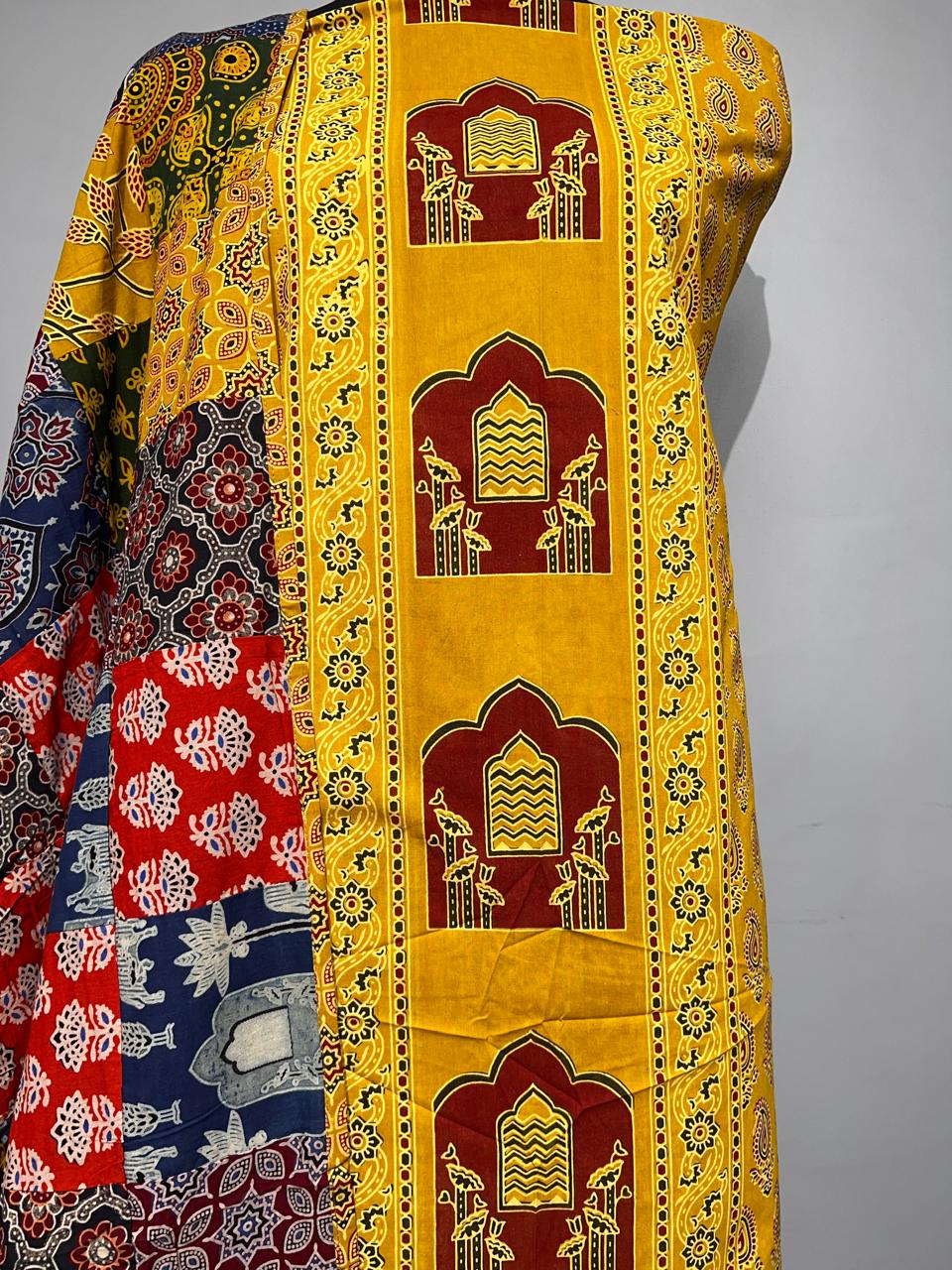 Pure Cotton Azrakh Print Unstitched suit With Dupatta.