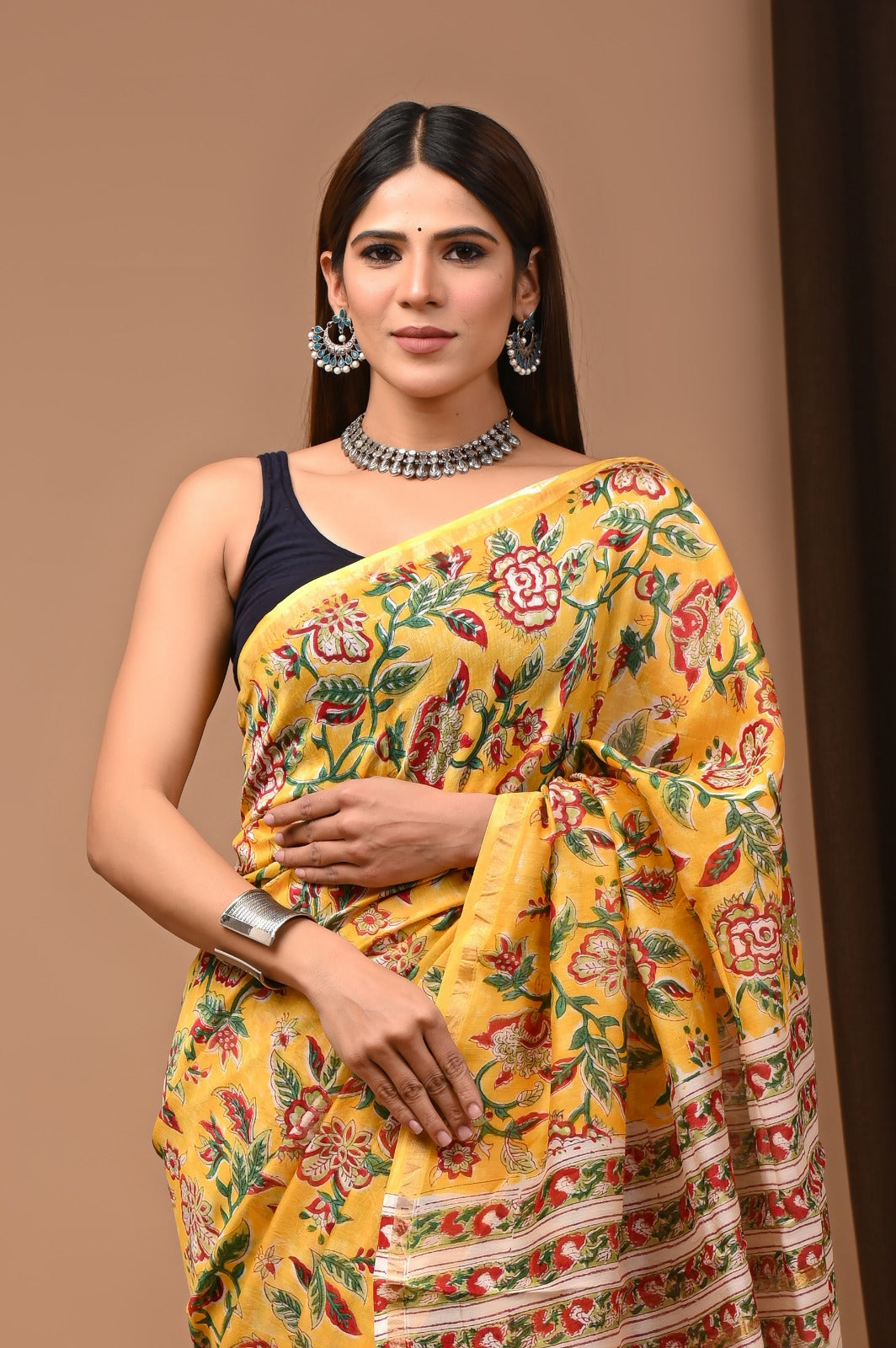Hand Block Print Pure Chanderi Saree With Blouse