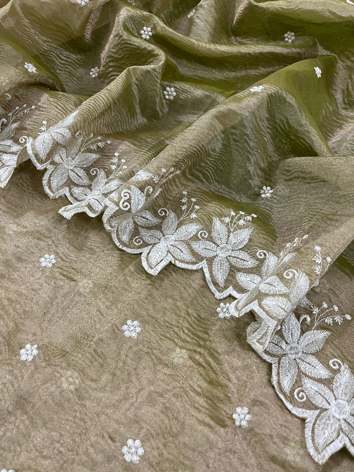 Banarasi Tissue Silk Embroidery Unstitched Suit with Tissue Crush Embroidery Dupatta.