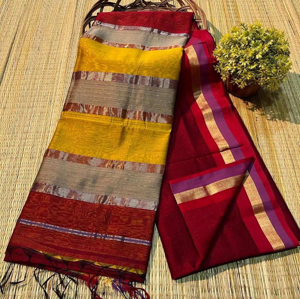 Handloom Maheshwari Silk Saree With Blouse.