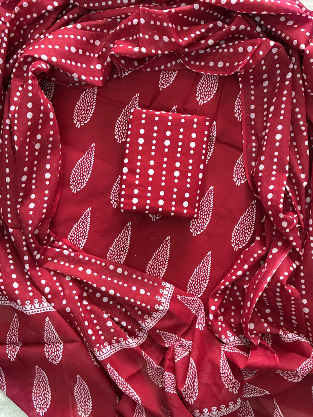 Pure Cotton Hand Block Print Unstitched Suit With Cotton Dupatta