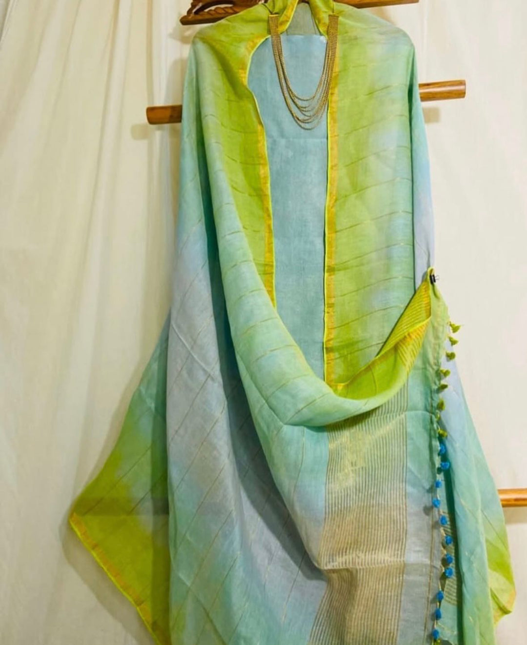 Pure Silk By Linen 2PC Jamdani Unstitched Suit with Tissue Zari Pallu