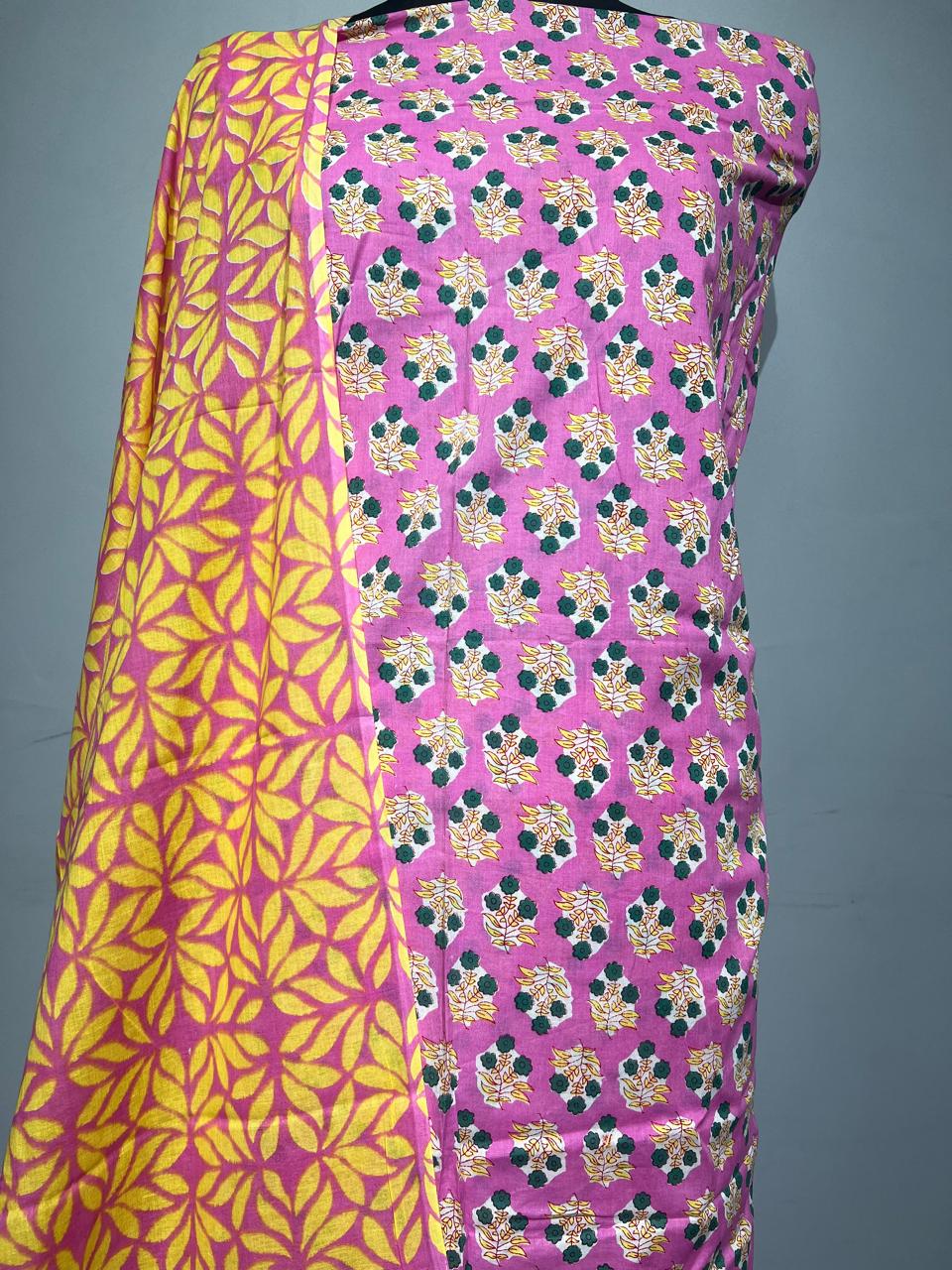Pure Cotton Hand Block Print Unstitched Suit With Cotton Dupatta