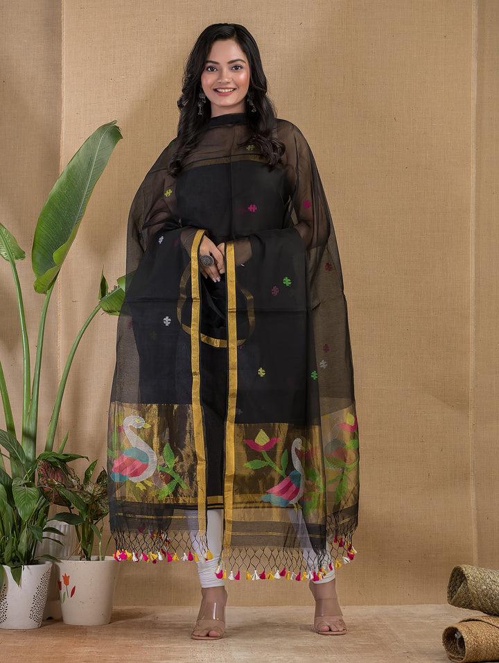 Pure Maslin silk 2PC Jamdani Handwork Unstitched Suit .
